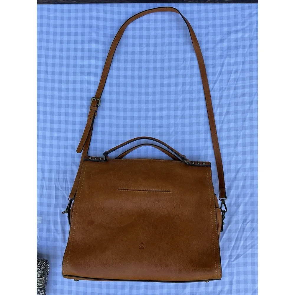 C & C California Leather‎ Bag Satchel Crossbody Tote Womens Bag British Tan